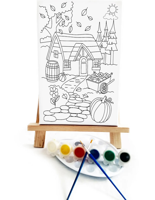 Köy Evi Çocuk Ressam Seti - 20 x 30 cm Tuval, 2 Adet Fırça, Palet, Boyalar ve Şövale Köy Evi Çocuk Ressam Seti - 20 x 30 cm Tuval, 2 Adet Fırça, Palet, Boyalar ve Şövale