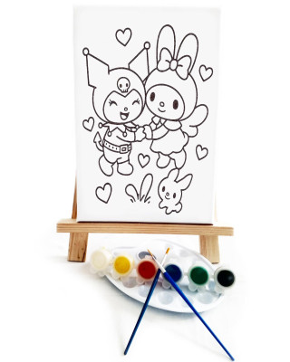 KuroMy Ressam Seti - 20 x 30 cm Önçizimli Tuval, 2 Adet Fırça, Palet, Boyalar ve Şövale