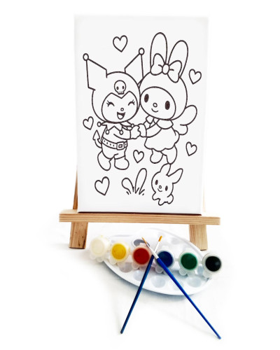 KuroMy Ressam Seti - 20 x 30 cm Önçizimli Tuval, 2 Adet Fırça, Palet, Boyalar ve Şövale
