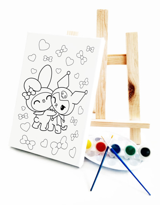Kuro MyM Ressam Seti - 20 x 30 cm Önçizimli Tuval, 2 Adet Fırça, Palet, Boyalar ve Şövale