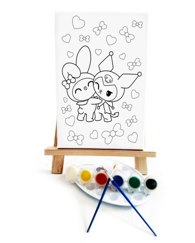 Kuro MyM Ressam Seti - 20 x 30 cm Önçizimli Tuval, 2 Adet Fırça, Palet, Boyalar ve Şövale