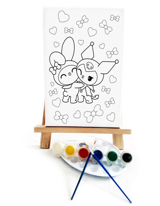 Kuro MyM Ressam Seti - 20 x 30 cm Önçizimli Tuval, 2 Adet Fırça, Palet, Boyalar ve Şövale