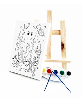 Ahtopot Çocuk Ressam Seti - 20 x 30 cm Tuval, 2 Adet Fırça, Palet, Boyalar ve Şövale