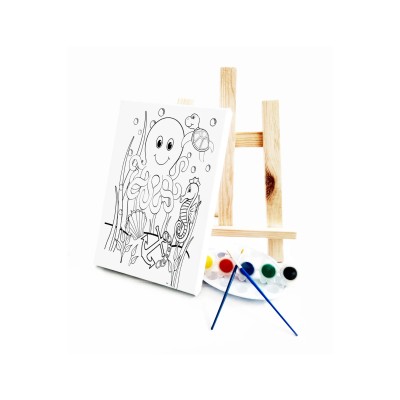 Ahtopot Çocuk Ressam Seti - 20 x 30 cm Tuval, 2 Adet Fırça, Palet, Boyalar ve Şövale