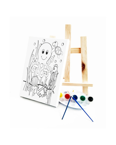 Ahtopot Çocuk Ressam Seti - 20 x 30 cm Tuval, 2 Adet Fırça, Palet, Boyalar ve Şövale