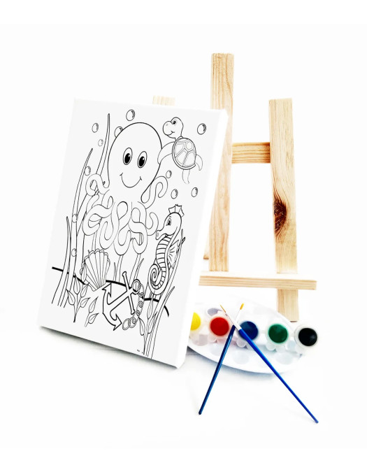 Ahtopot Çocuk Ressam Seti - 20 x 30 cm Tuval, 2 Adet Fırça, Palet, Boyalar ve Şövale
