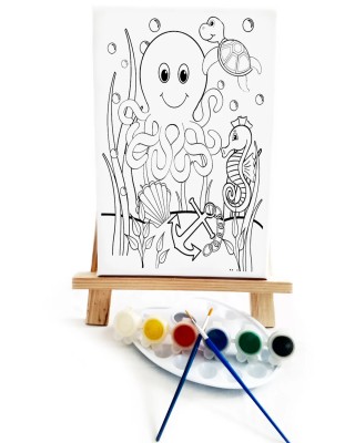 Ahtopot Çocuk Ressam Seti - 20 x 30 cm Tuval, 2 Adet Fırça, Palet, Boyalar ve Şövale