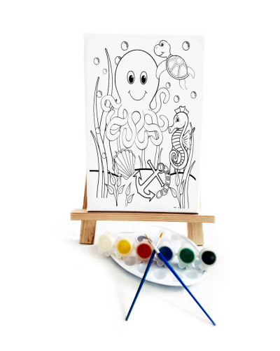 Ahtopot Çocuk Ressam Seti - 20 x 30 cm Tuval, 2 Adet Fırça, Palet, Boyalar ve Şövale