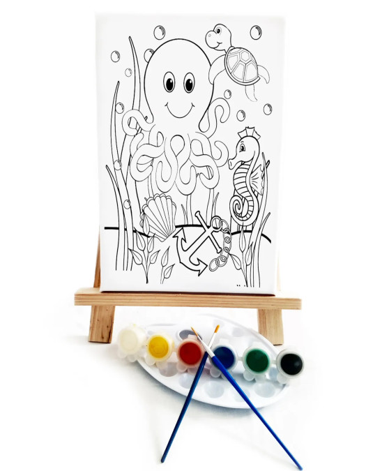 Ahtopot Çocuk Ressam Seti - 20 x 30 cm Tuval, 2 Adet Fırça, Palet, Boyalar ve Şövale
