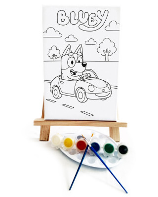 Bluey Arabada Ressam Seti - 20 x 30 cm Önçizimli Tuval, 2 Adet Fırça, Palet, Boyalar ve Şövale