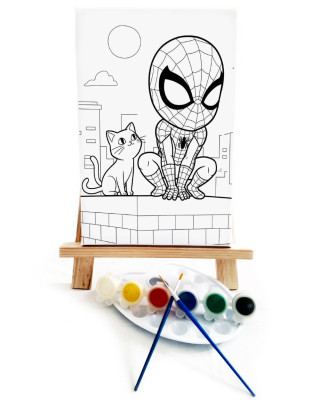 Spidey Ressam Seti - 20 x 30 cm Önçizimli Tuval, 2 Adet Fırça, Palet, Boyalar ve Şövale