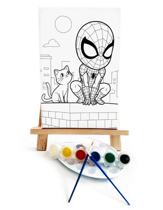 Spidey Ressam Seti - 20 x 30 cm Önçizimli Tuval, 2 Adet Fırça, Palet, Boyalar ve Şövale Spidey Ressam Seti - 20 x 30 cm Önçizimli Tuval, 2 Adet Fırça, Palet, Boyalar ve Şövale