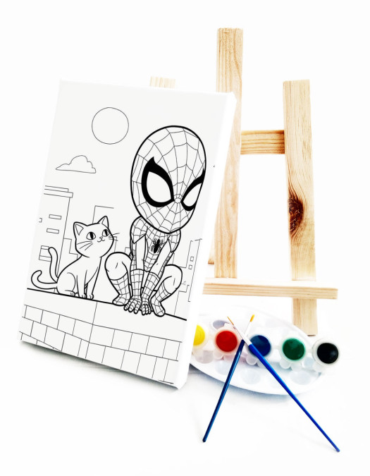 Spidey Ressam Seti - 20 x 30 cm Önçizimli Tuval, 2 Adet Fırça, Palet, Boyalar ve Şövale Spidey Ressam Seti - 20 x 30 cm Önçizimli Tuval, 2 Adet Fırça, Palet, Boyalar ve Şövale