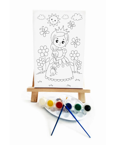 Rapunzel Çocuk Ressam Seti - 20 x 30 cm Tuval, 2 Adet Fırça, Palet, Boyalar ve Şövale