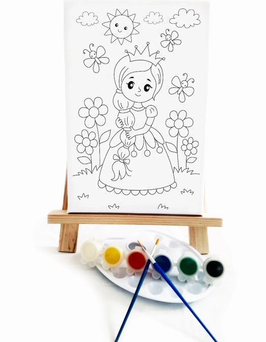 Rapunzel Çocuk Ressam Seti - 20 x 30 cm Tuval, 2 Adet Fırça, Palet, Boyalar ve Şövale