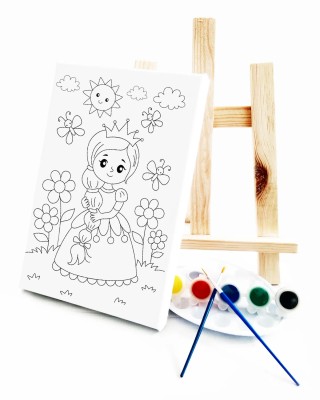 Rapunzel Çocuk Ressam Seti - 20 x 30 cm Tuval, 2 Adet Fırça, Palet, Boyalar ve Şövale