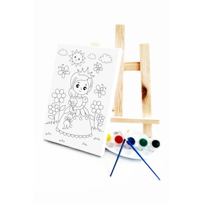 Rapunzel Çocuk Ressam Seti - 20 x 30 cm Tuval, 2 Adet Fırça, Palet, Boyalar ve Şövale