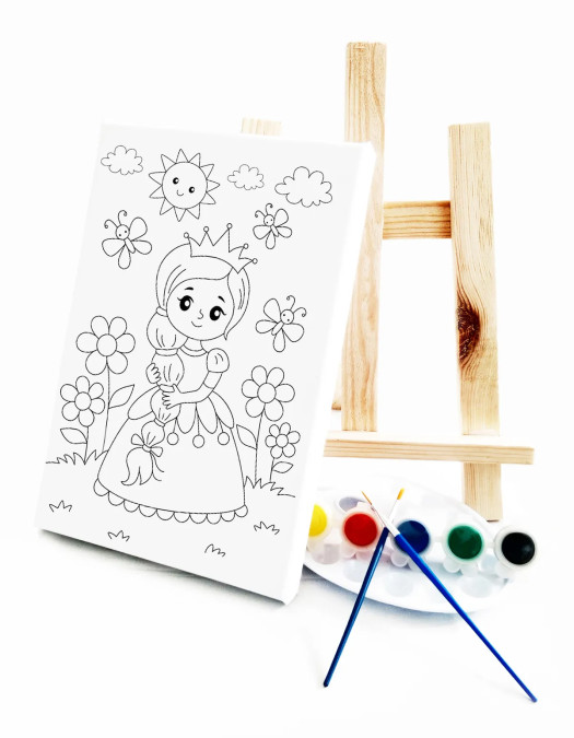 Rapunzel Çocuk Ressam Seti - 20 x 30 cm Tuval, 2 Adet Fırça, Palet, Boyalar ve Şövale