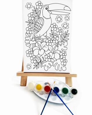 Papağan Çocuk Ressam Seti - 20 x 30 cm Tuval, 2 Adet Fırça, Palet, Boyalar ve Şövale