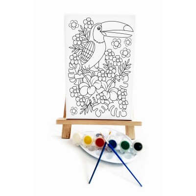 Papağan Çocuk Ressam Seti - 20 x 30 cm Tuval, 2 Adet Fırça, Palet, Boyalar ve Şövale
