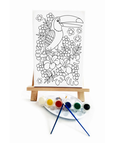 Papağan Çocuk Ressam Seti - 20 x 30 cm Tuval, 2 Adet Fırça, Palet, Boyalar ve Şövale