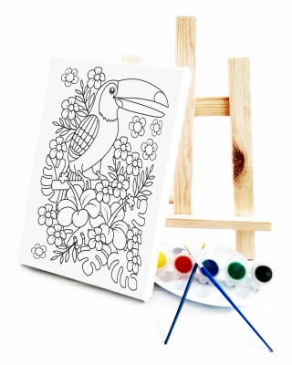 Papağan Çocuk Ressam Seti - 20 x 30 cm Tuval, 2 Adet Fırça, Palet, Boyalar ve Şövale