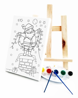Noel Baba Çocuk Ressam Seti - 20 x 30 cm Tuval, 2 Adet Fırça, Palet, Boyalar ve Şövale