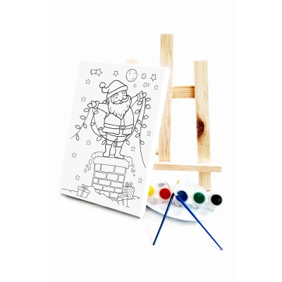 Noel Baba Çocuk Ressam Seti - 20 x 30 cm Tuval, 2 Adet Fırça, Palet, Boyalar ve Şövale