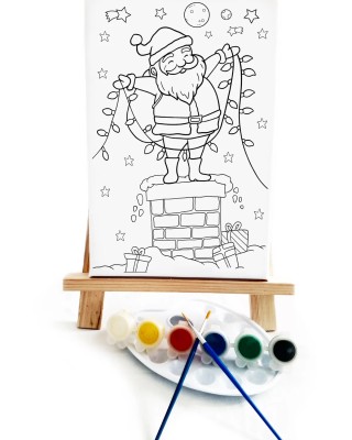 Noel Baba Çocuk Ressam Seti - 20 x 30 cm Tuval, 2 Adet Fırça, Palet, Boyalar ve Şövale