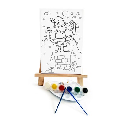 Noel Baba Çocuk Ressam Seti - 20 x 30 cm Tuval, 2 Adet Fırça, Palet, Boyalar ve Şövale