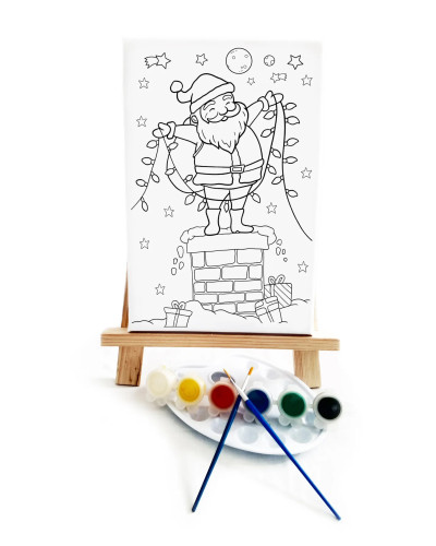 Noel Baba Çocuk Ressam Seti - 20 x 30 cm Tuval, 2 Adet Fırça, Palet, Boyalar ve Şövale