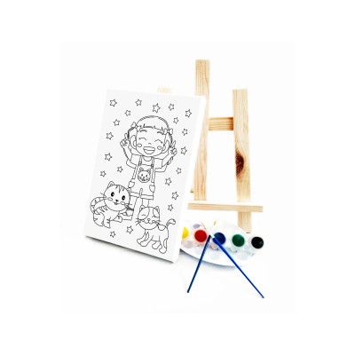 Kedili Kız Çocuk Ressam Seti - 20 x 30 cm Tuval, 2 Adet Fırça, Palet, Boyalar ve Şövale