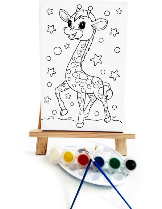 Zürafa Çocuk Ressam Seti - 20 x 30 cm Tuval, 2 Adet Fırça, Palet, Boyalar ve Şövale Zürafa Çocuk Ressam Seti - 20 x 30 cm Tuval, 2 Adet Fırça, Palet, Boyalar ve Şövale