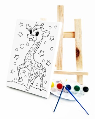 Zürafa Çocuk Ressam Seti - 20 x 30 cm Tuval, 2 Adet Fırça, Palet, Boyalar ve Şövale