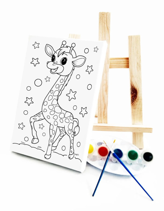 Zürafa Çocuk Ressam Seti - 20 x 30 cm Tuval, 2 Adet Fırça, Palet, Boyalar ve Şövale Zürafa Çocuk Ressam Seti - 20 x 30 cm Tuval, 2 Adet Fırça, Palet, Boyalar ve Şövale