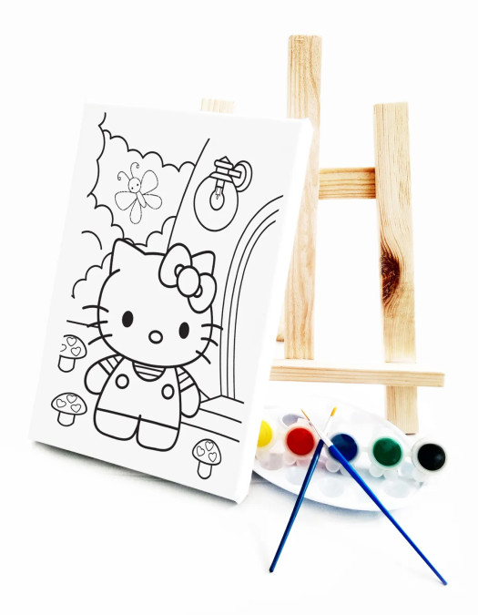 Hola Kita Çocuk Ressam Seti - 20 x 30 cm Tuval, 2 Adet Fırça, Palet, Boyalar ve Şövale