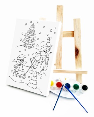 Kardan Adam Çocuk Ressam Seti - 20 x 30 cm Tuval, 2 Adet Fırça, Palet, Boyalar ve Şövale