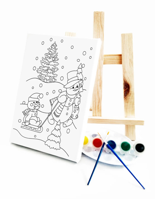 Kardan Adam Çocuk Ressam Seti - 20 x 30 cm Tuval, 2 Adet Fırça, Palet, Boyalar ve Şövale