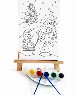 Kardan Adam Çocuk Ressam Seti - 20 x 30 cm Tuval, 2 Adet Fırça, Palet, Boyalar ve Şövale