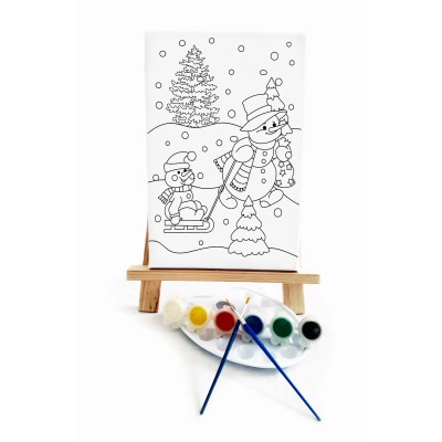 Kardan Adam Çocuk Ressam Seti - 20 x 30 cm Tuval, 2 Adet Fırça, Palet, Boyalar ve Şövale