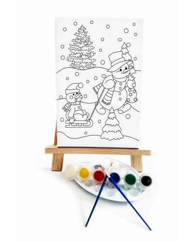 Kardan Adam Çocuk Ressam Seti - 20 x 30 cm Tuval, 2 Adet Fırça, Palet, Boyalar ve Şövale