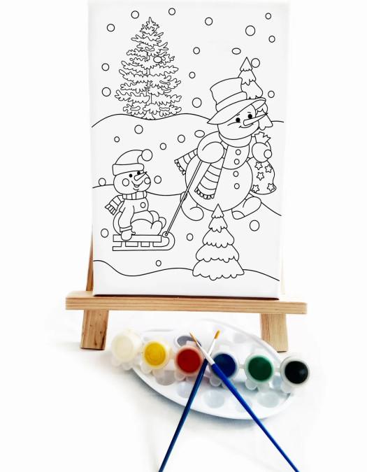 Kardan Adam Çocuk Ressam Seti - 20 x 30 cm Tuval, 2 Adet Fırça, Palet, Boyalar ve Şövale