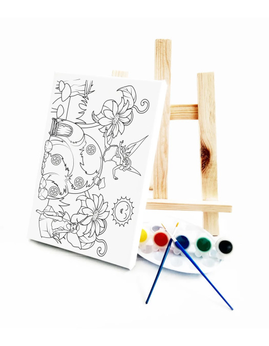 Peri Evi Çocuk Ressam Seti - 20 x 30 cm Tuval, 2 Adet Fırça, Palet, Boyalar ve Şövale
