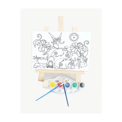 Peri Evi Çocuk Ressam Seti - 20 x 30 cm Tuval, 2 Adet Fırça, Palet, Boyalar ve Şövale