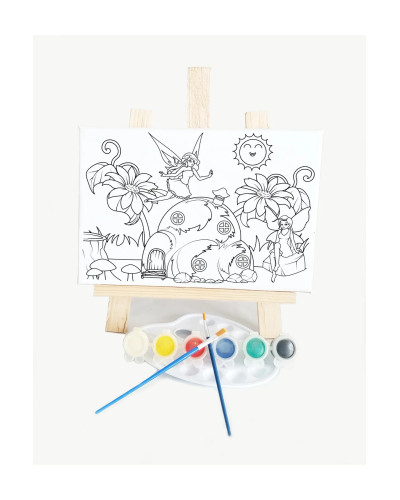 Peri Evi Çocuk Ressam Seti - 20 x 30 cm Tuval, 2 Adet Fırça, Palet, Boyalar ve Şövale