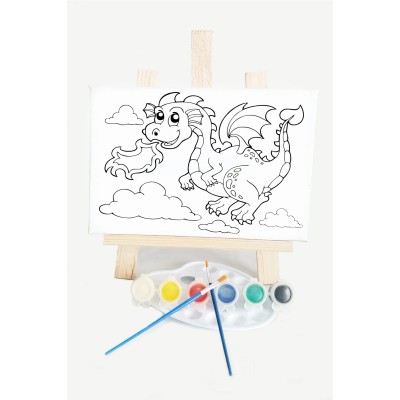 Ejderha Çocuk Ressam Seti - 20 x 30 cm Tuval, 2 Adet Fırça, Palet, Boyalar ve Şövale