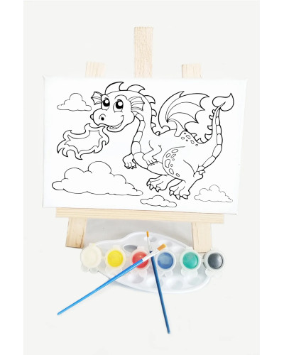 Ejderha Çocuk Ressam Seti - 20 x 30 cm Tuval, 2 Adet Fırça, Palet, Boyalar ve Şövale