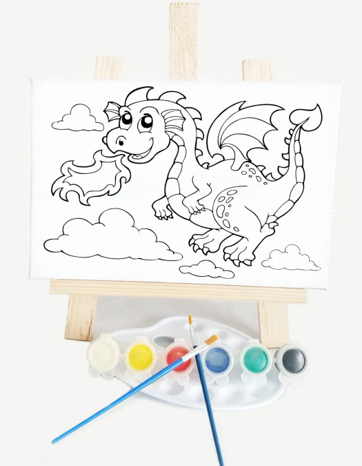 Ejderha Çocuk Ressam Seti - 20 x 30 cm Tuval, 2 Adet Fırça, Palet, Boyalar ve Şövale
