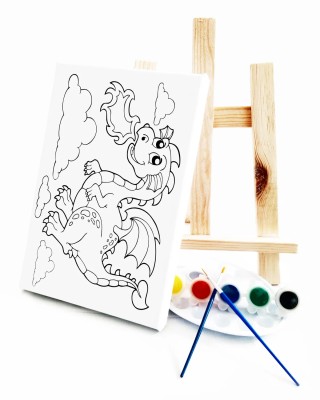 Ejderha Çocuk Ressam Seti - 20 x 30 cm Tuval, 2 Adet Fırça, Palet, Boyalar ve Şövale