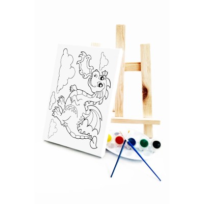 Ejderha Çocuk Ressam Seti - 20 x 30 cm Tuval, 2 Adet Fırça, Palet, Boyalar ve Şövale